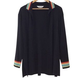 Misook Black Open Front Cardigan With Colorful Accents Size L